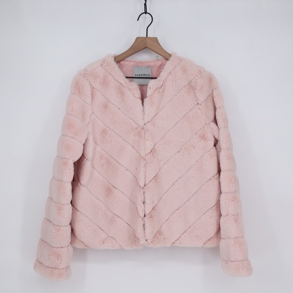 BAGATELLE COLLECTION Pink Faux Fur Chevron Lined‎ Jacket Size M - Picture 2 of 6